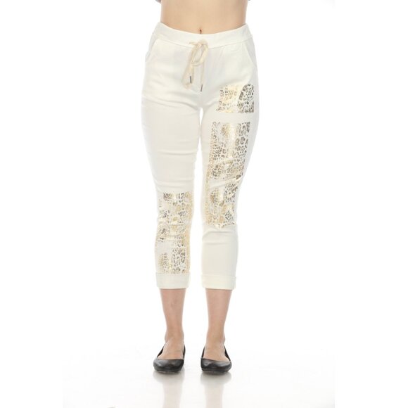 Off-White Gold Detail Strachable Pant with Drawstring - Picture 3 of 8